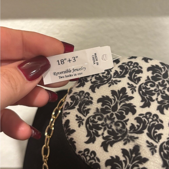 Floral Blue and Gold Teardrop Necklace - Picture 7 of 7